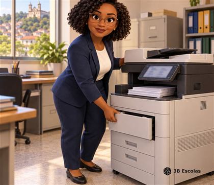 Impressora multifuncional em secretaria escolar